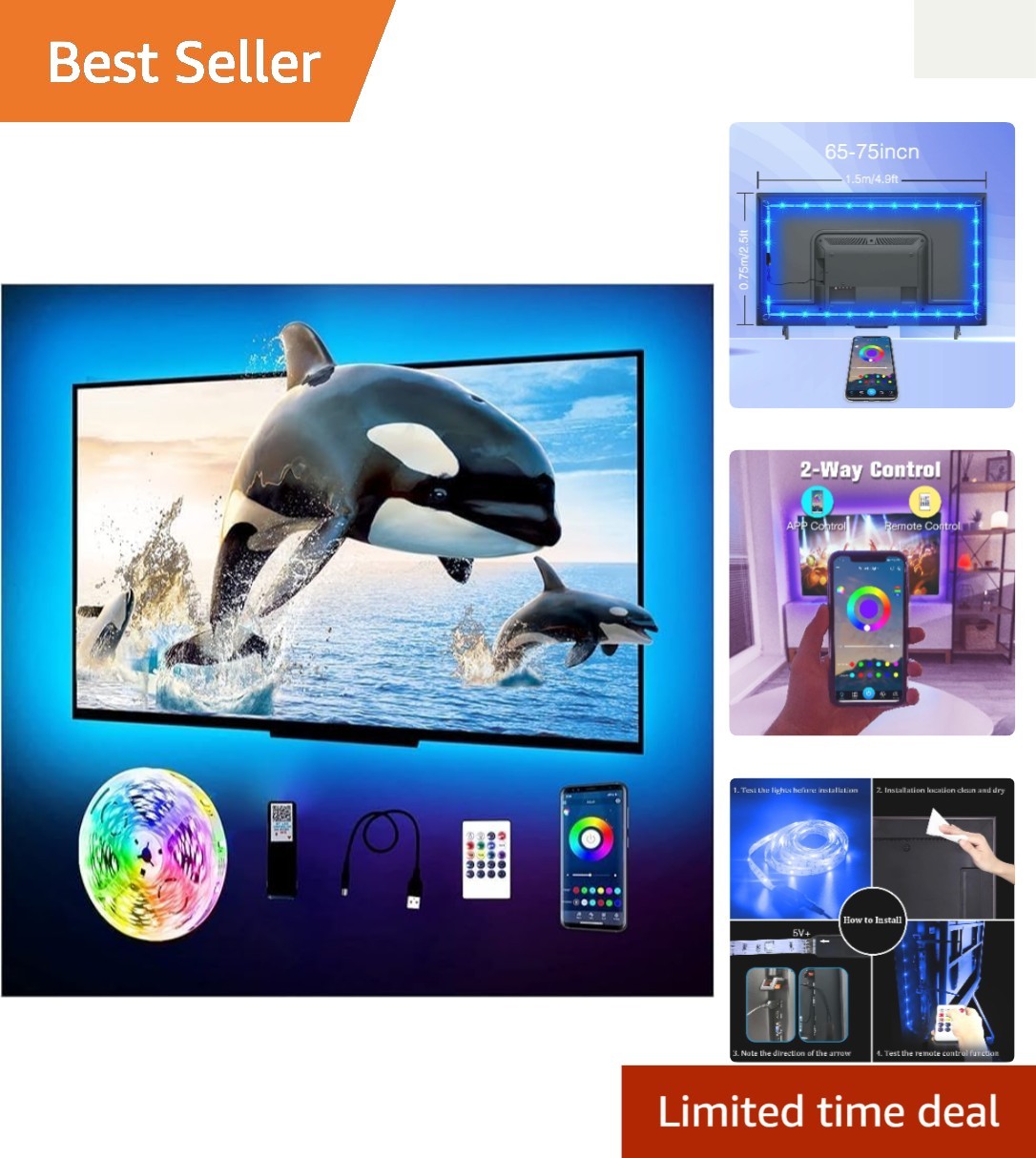 App Controlled 15Ft RGB LED Strip Lights for TV – Perfect for Modern Home Décor