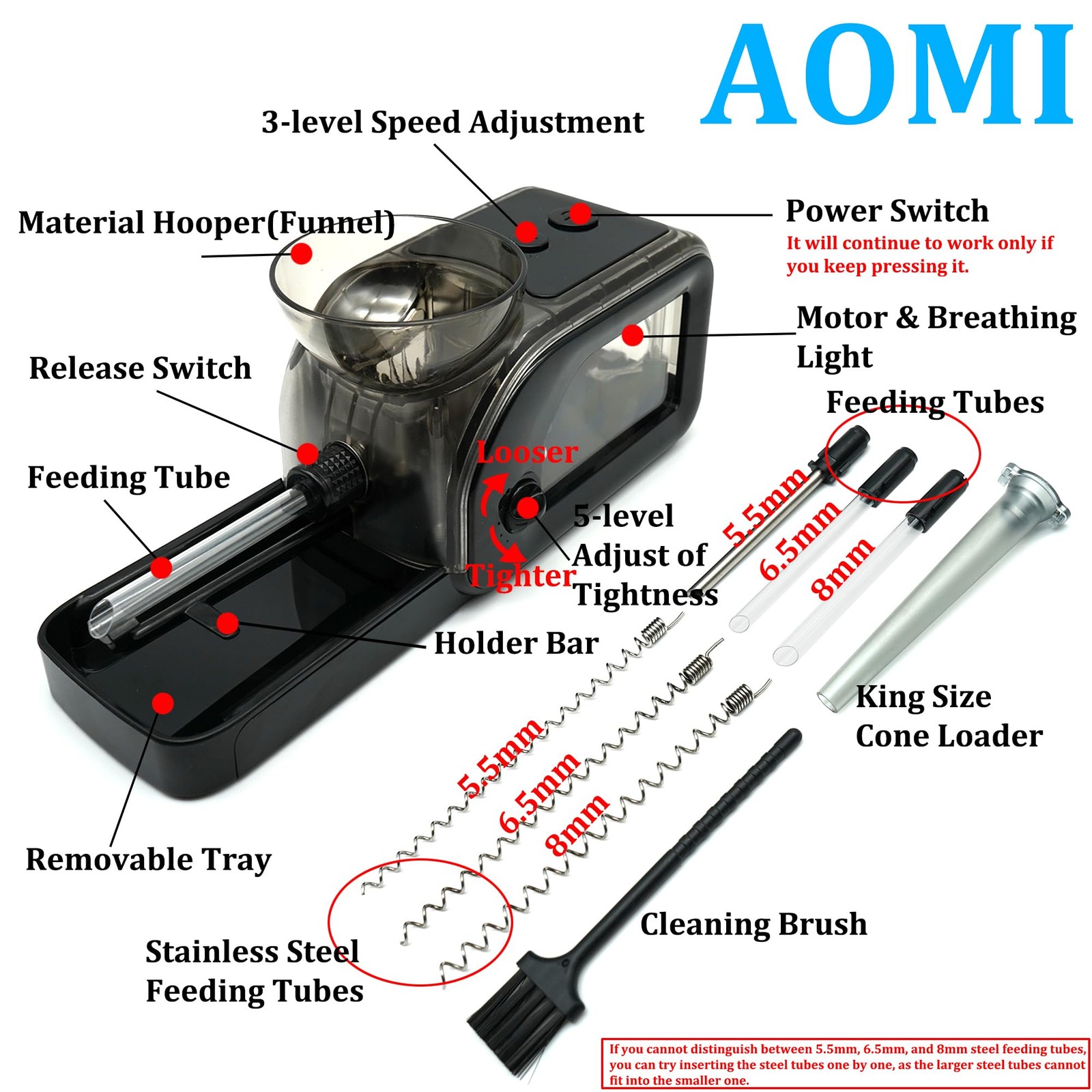 Electric Tobacco Cigarette Rolling Machine, Portable Cone Loader Injector Mac...