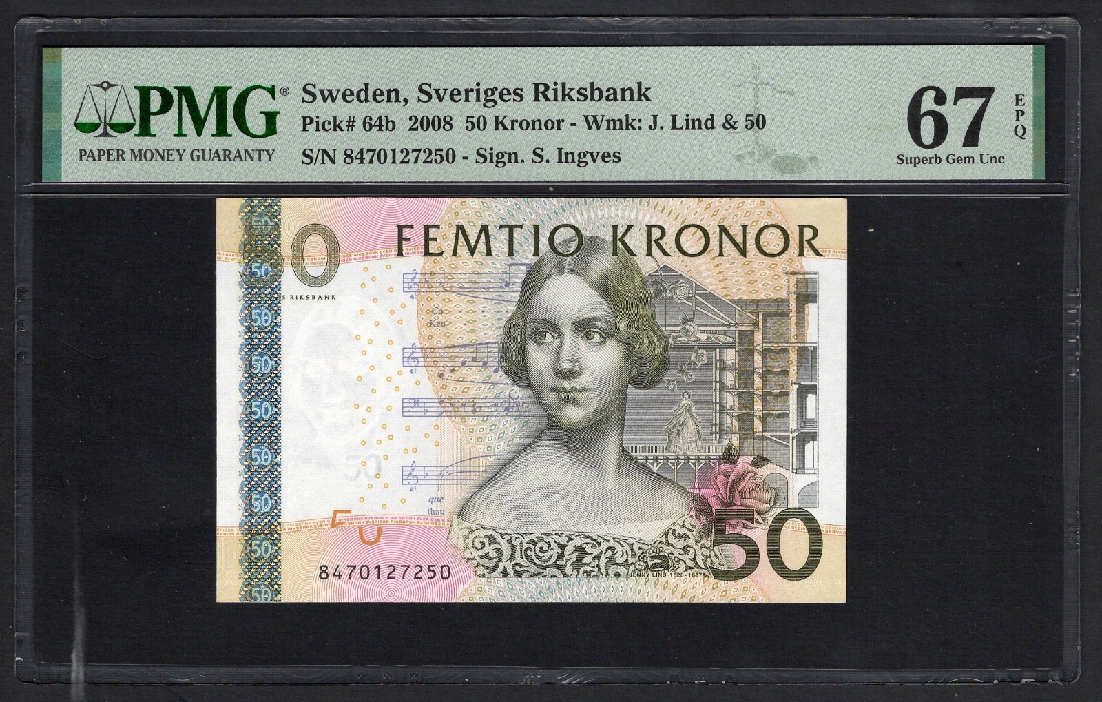 Sweden 50 Kronor 2008 P64b Uncirculated Grade 67
