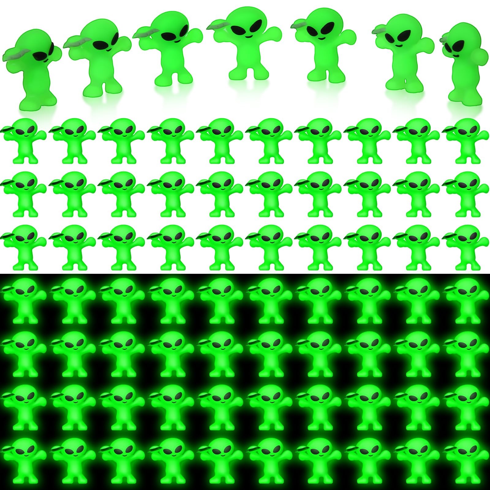 100 Pcs 50 Pcs Easter Mini Alien Figures Glow in The Dark Space Ship Tiny Lit...