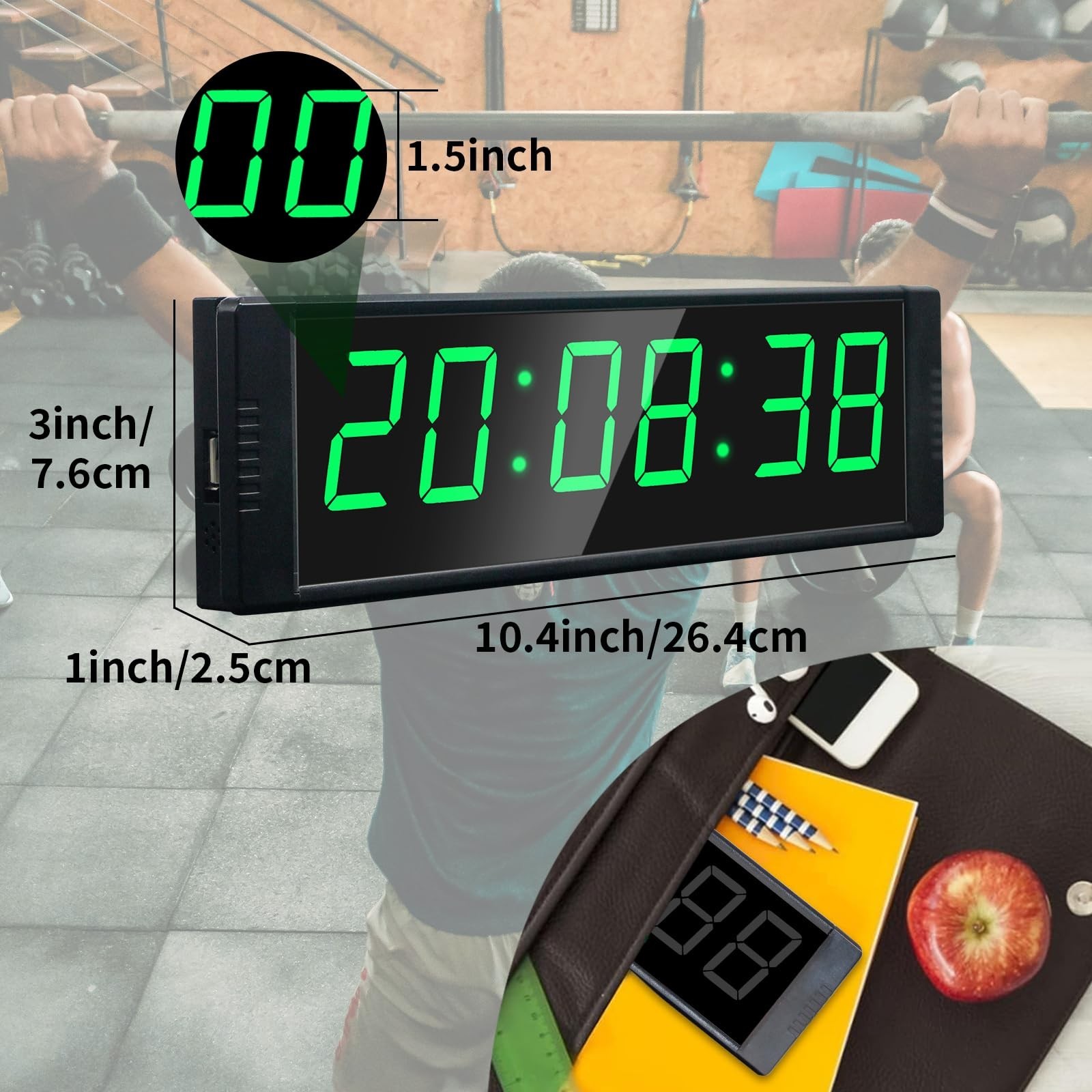 Digital Gym Clock with Interval Timer & Stopwatch, Remote Control, 12/24H Wall C