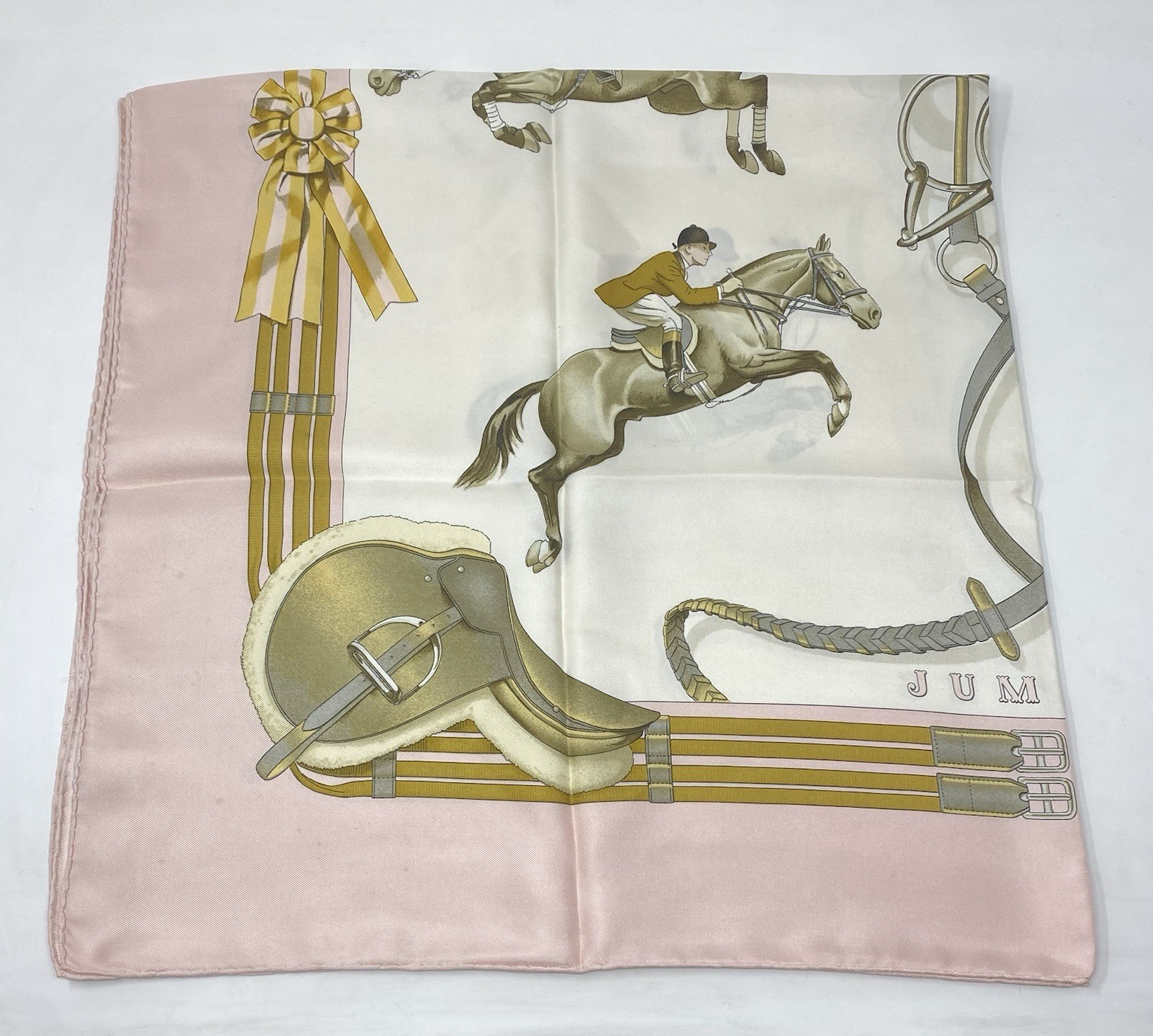 Hermes Silk Scarf Jumping Carre 90 Philippe Ledoux Pink