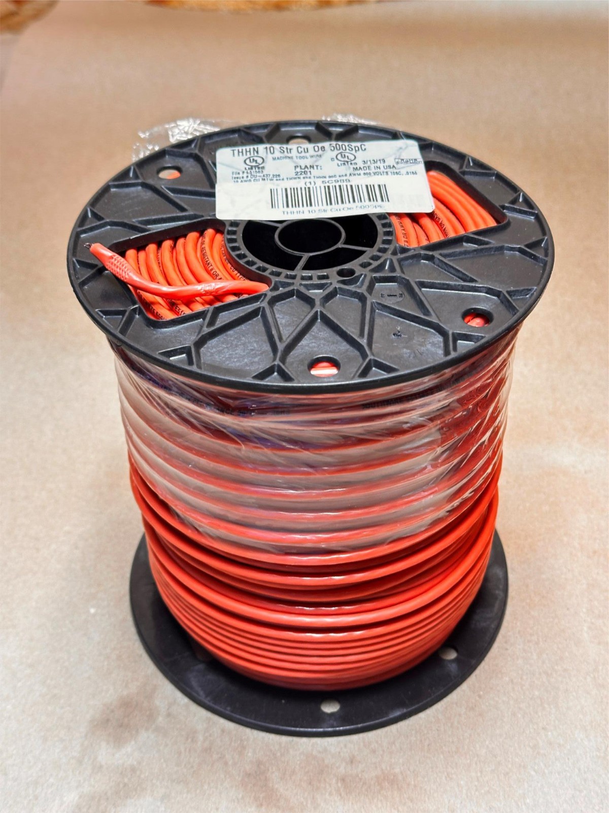 500ft Machine Tool Wire 10Str Cu THHN - ORANGE 600V USA