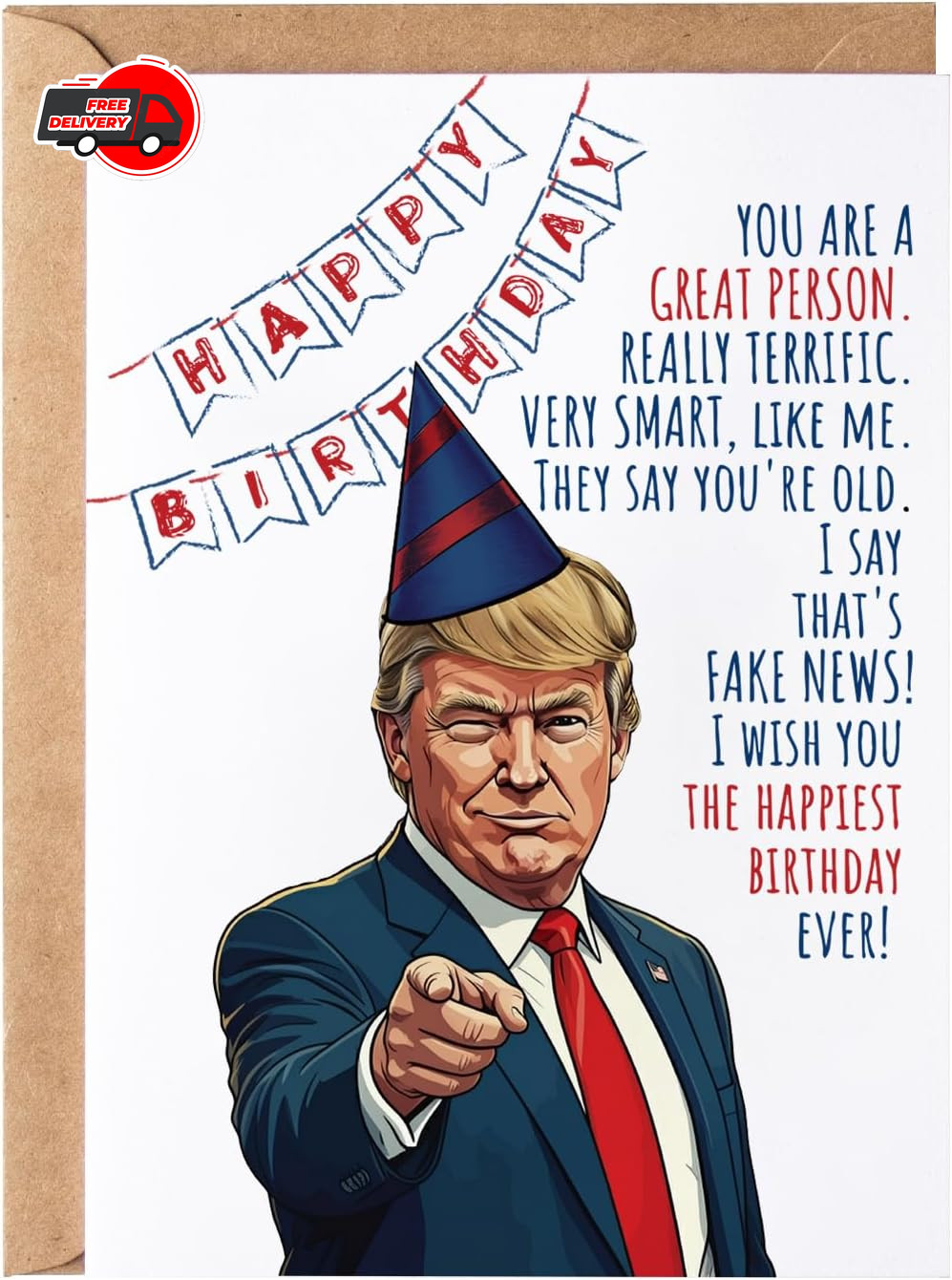 Funny Trump Birthday Card for Women Men - Humorous Donald 5x7 inches,