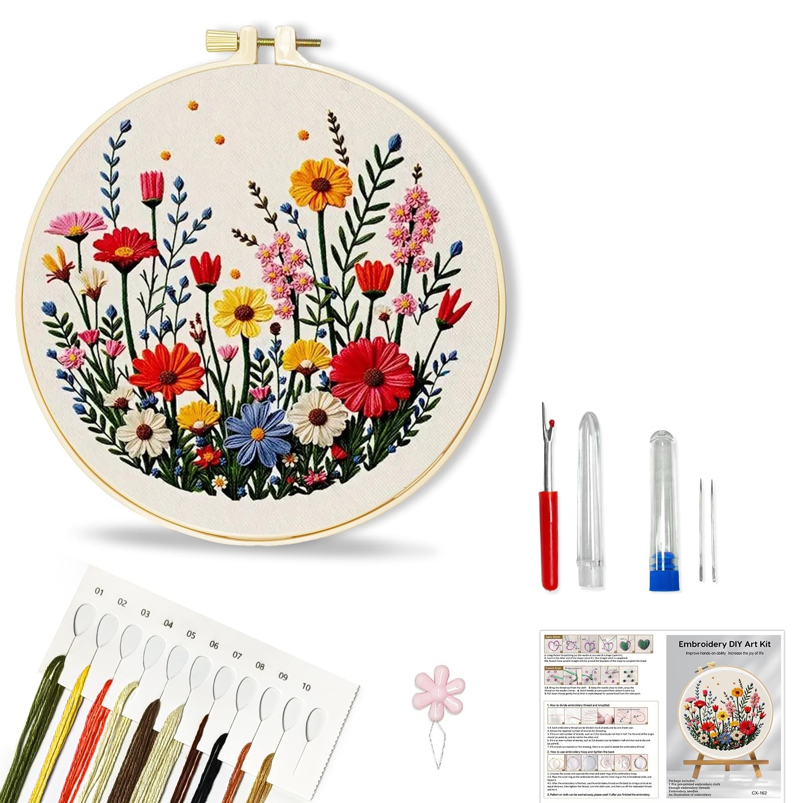 Huacan Embroidery Kit Flower Pattern Practice Kit, Including Floral