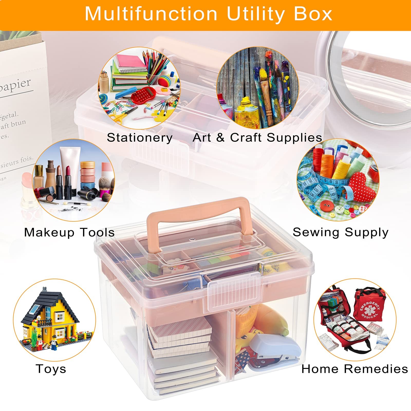 BTSKY 2-Layer Clear Plastic Storage Box w/ Removable Tray - Multi-purpose