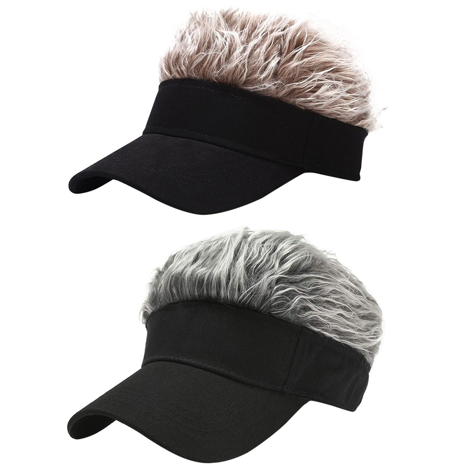 Men's Boys Visor Hat with Fake Hairs Funny Sun Hats Novelty Baseball Wig Caps