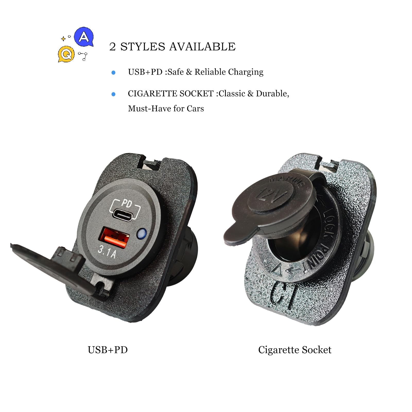 12v Bed Outlet for Ford Maverick Flexbed (2022+), Cigarette Socket kit or USB...