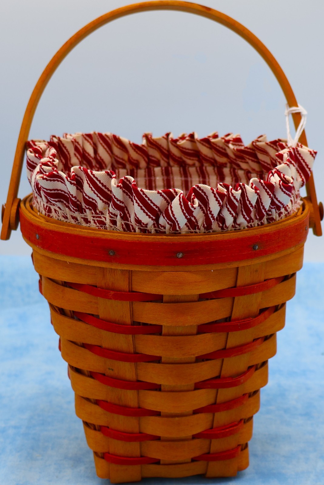 Longaberger Handwoven Basket w/ Swing Handle – Red Weave – Liner & Protector