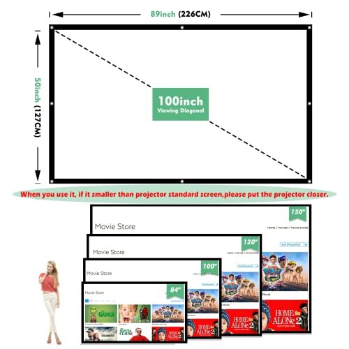 Projector Screen 4K Movie Projector Screen 16:9 HD Foldable and 100 inch