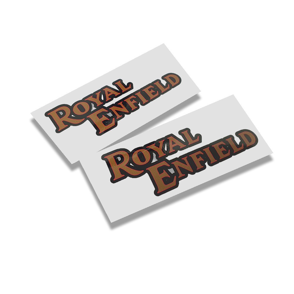 Royal Enfield motorcycle text red black bronze  decals sticker x 2 PCS 100mm