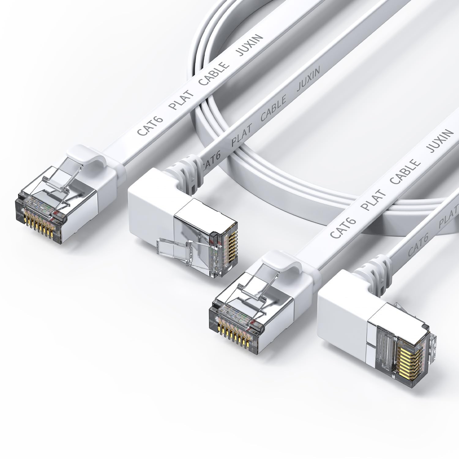 2 Pack 3ft Right Angle Cat6 Ethernet Cable Flat 10Gbps Network Patch Cord White