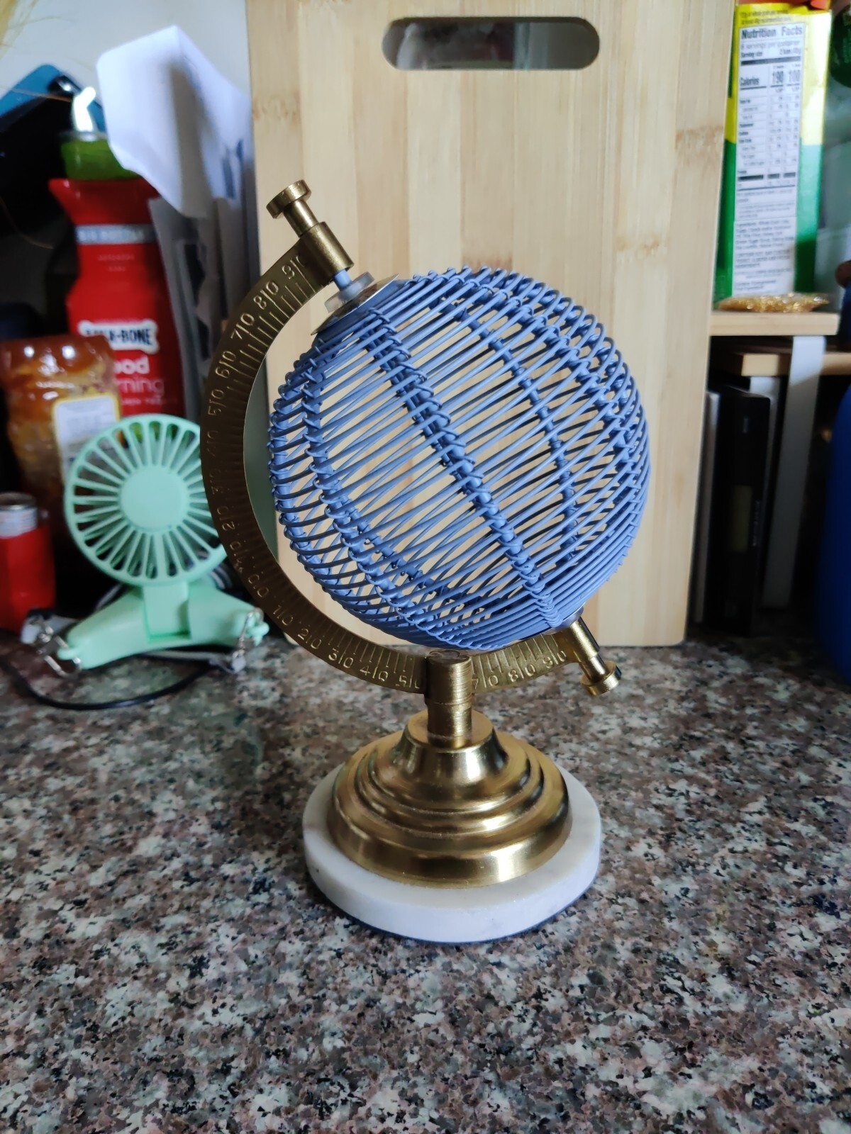 Metal  Globe 4.25"d w/ Marble Base Gold Frame - 7.5"t  1.5lbs. -