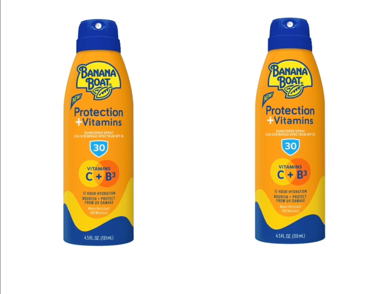 BANANA BOAT (2-PACK!)  SPF 30 Sunscreen Spray W/Protection + Vitamins- 4.5 Oz EA
