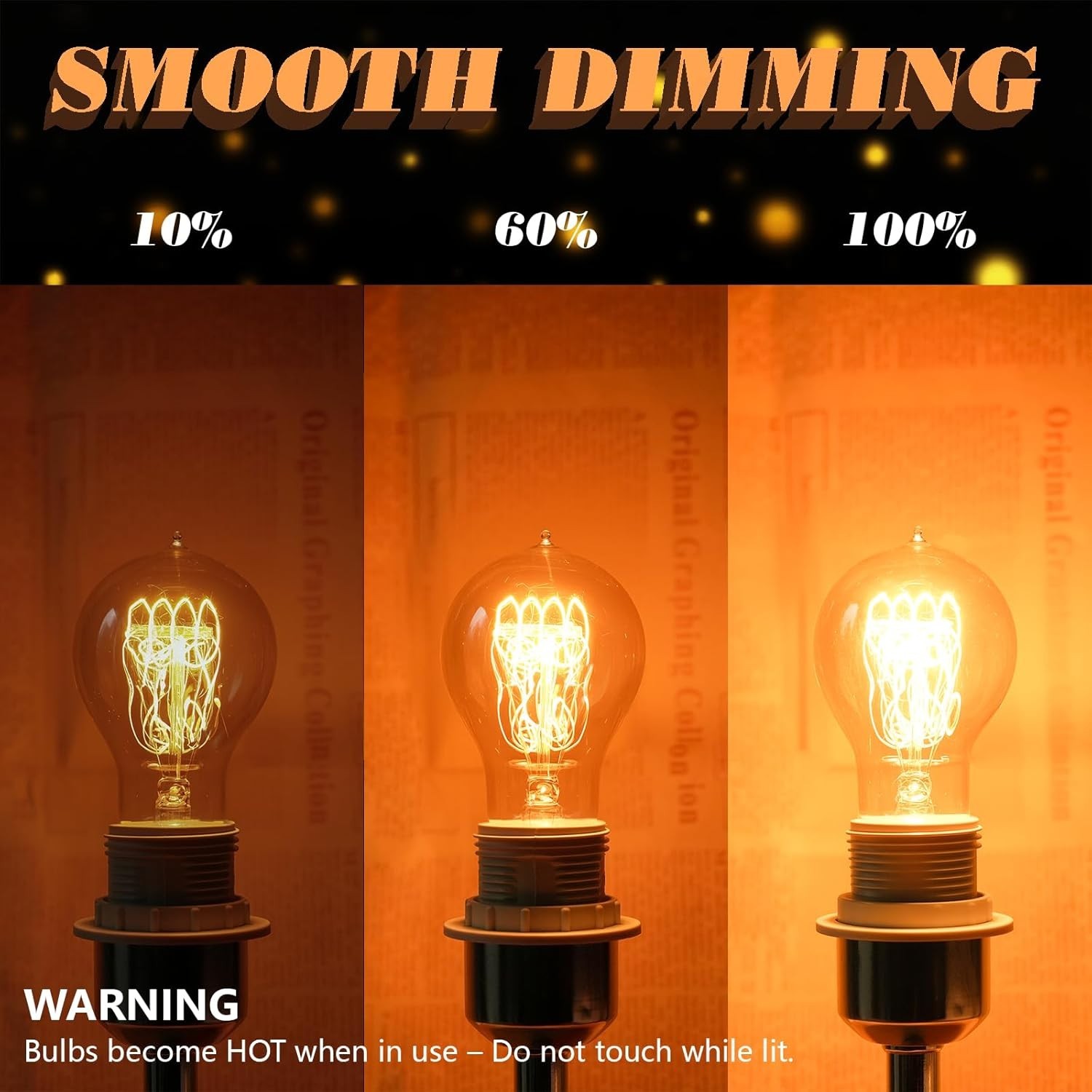 3 Pack A19 Edison Light Bulbs 60W, Warm Amber, E26 Base 60w-3PCS, Amber