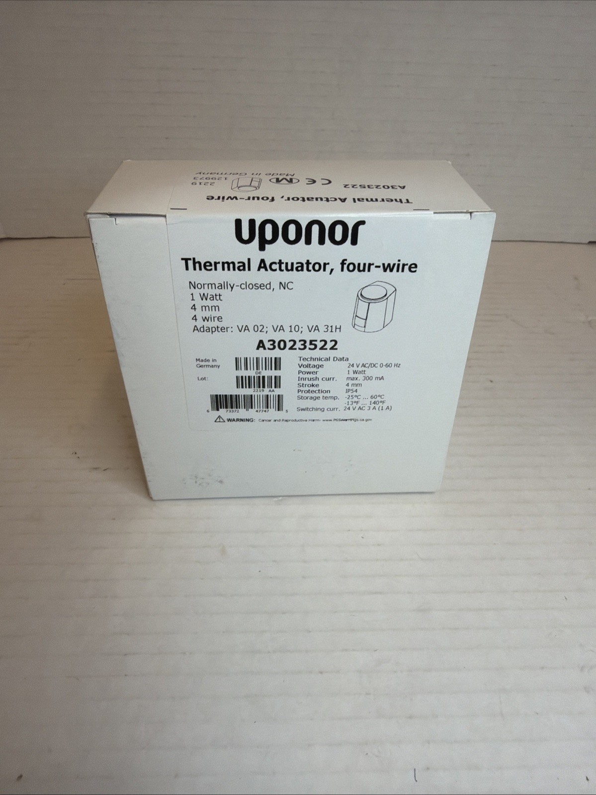 Uponor A3023522 Thermal Actuator 24V 1W 4-Wire