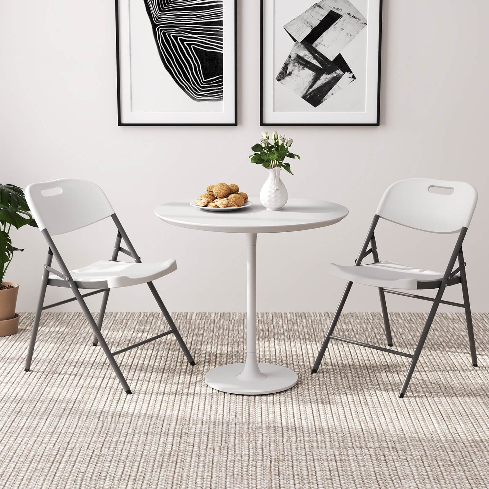 Folding Chairs Set of 12 HDPE Plastic Chairs with Metal Frame for Home Office