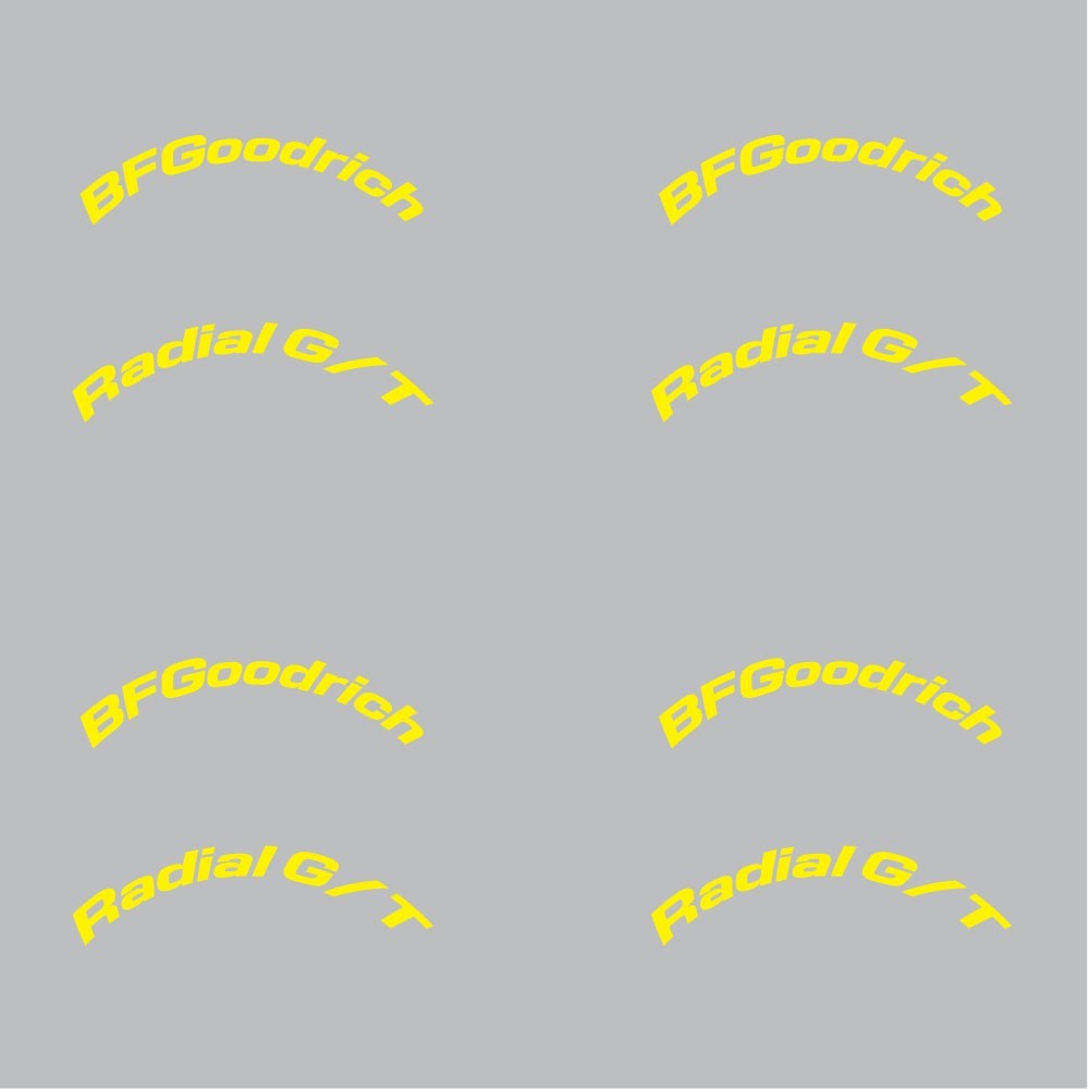 1/8 Scale BFGoodrich Radial G/T Yellow RC Car Tire Transfer Stickers set of 4