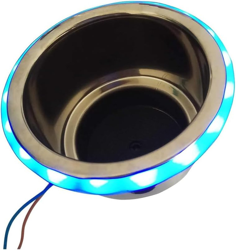 Blue LED Light Ring Stainless-Steel Cup Drink Holder with Drain