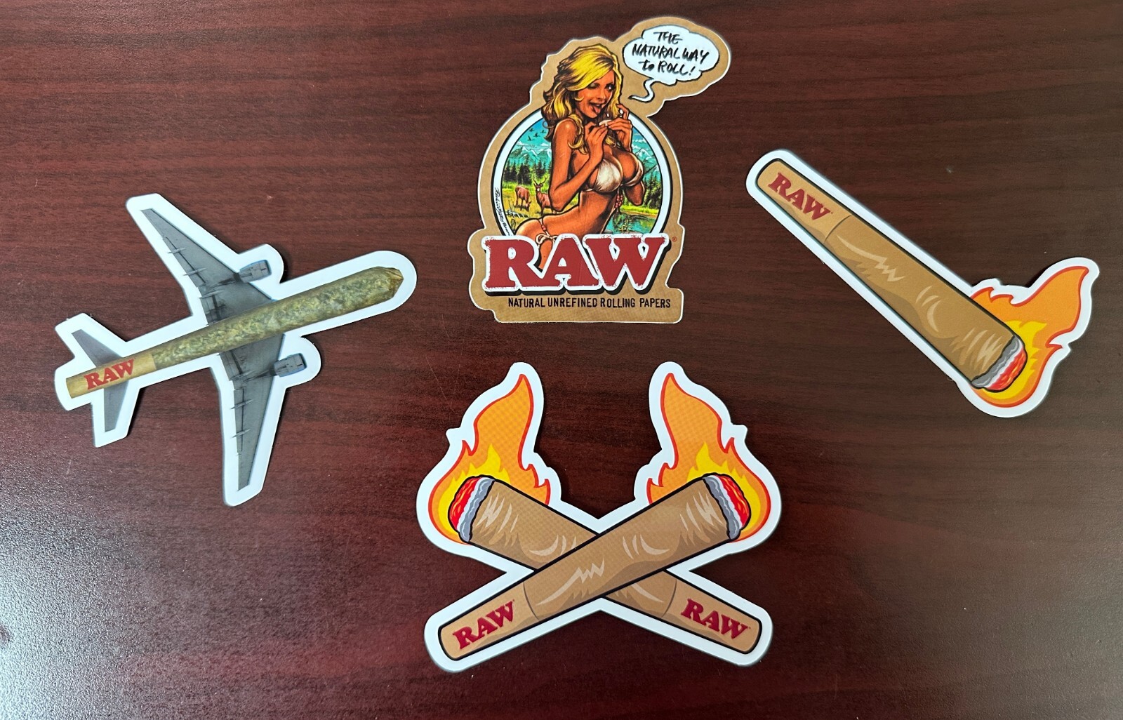 RAW Authentic Stickers Slap 4 Pack~RAW Bikini Girl~Fire Cones~Plane~#1
