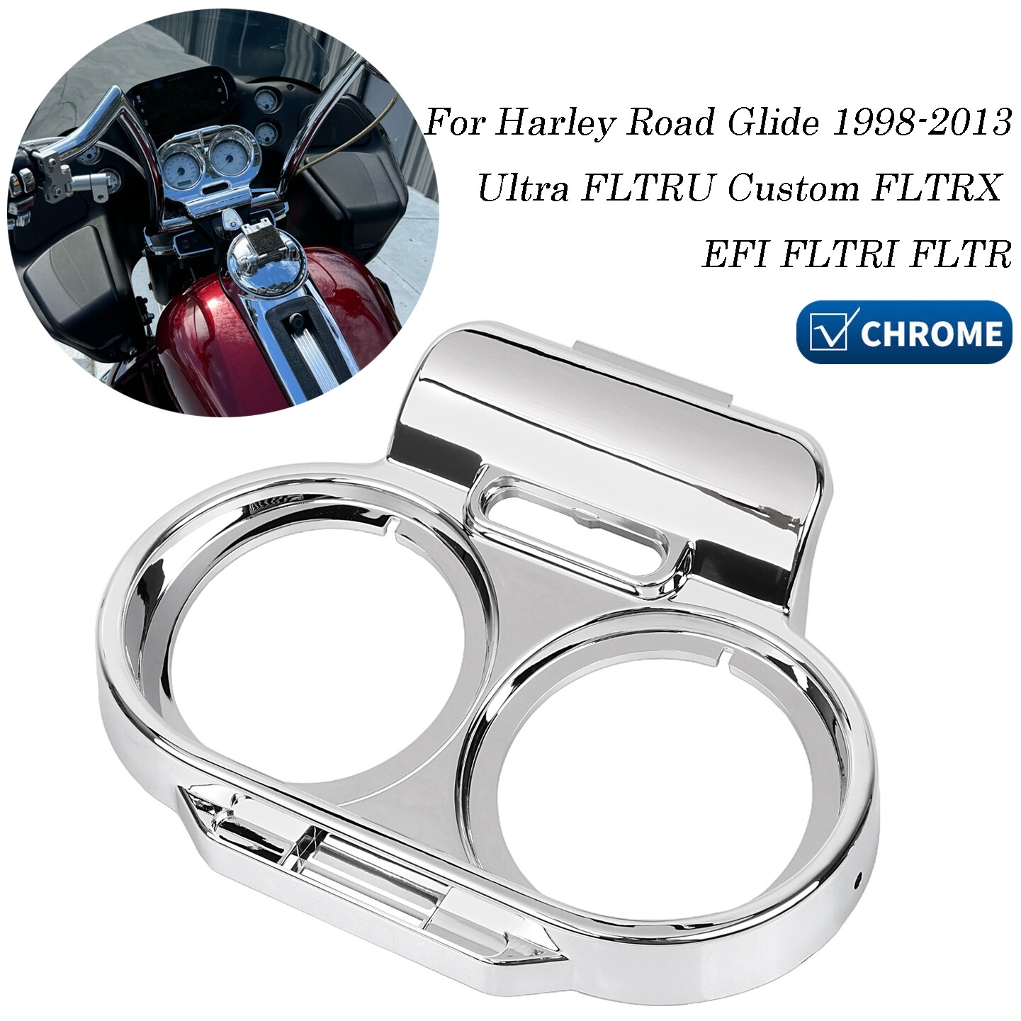 Chrome Front ABS Gauge Cover Nacelle Housing Fairing For Harley Road Glide FLTR