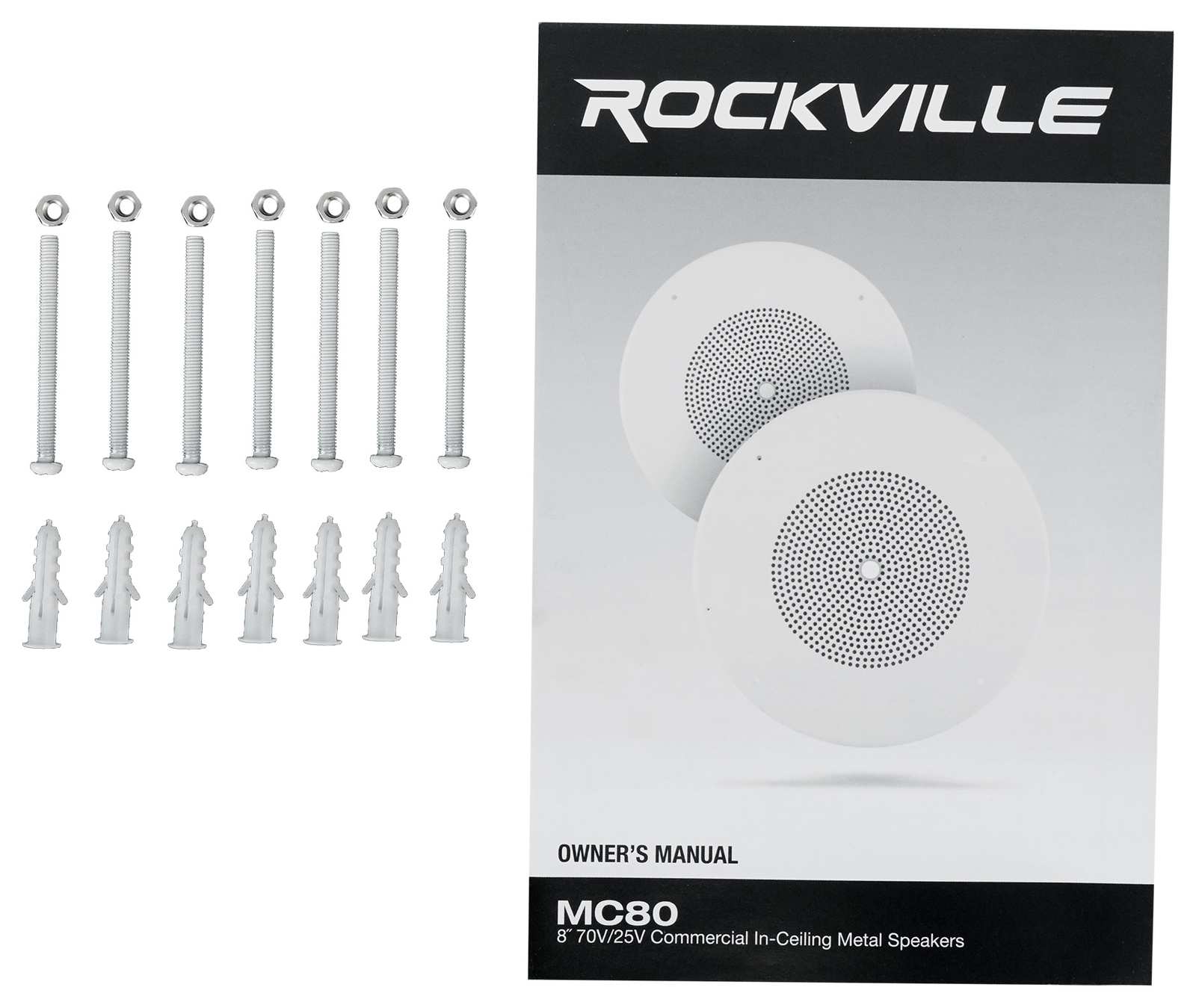 (12) Rockville MC80 Metal 8" 70 Volt Commercial Background PA Ceiling Speakers