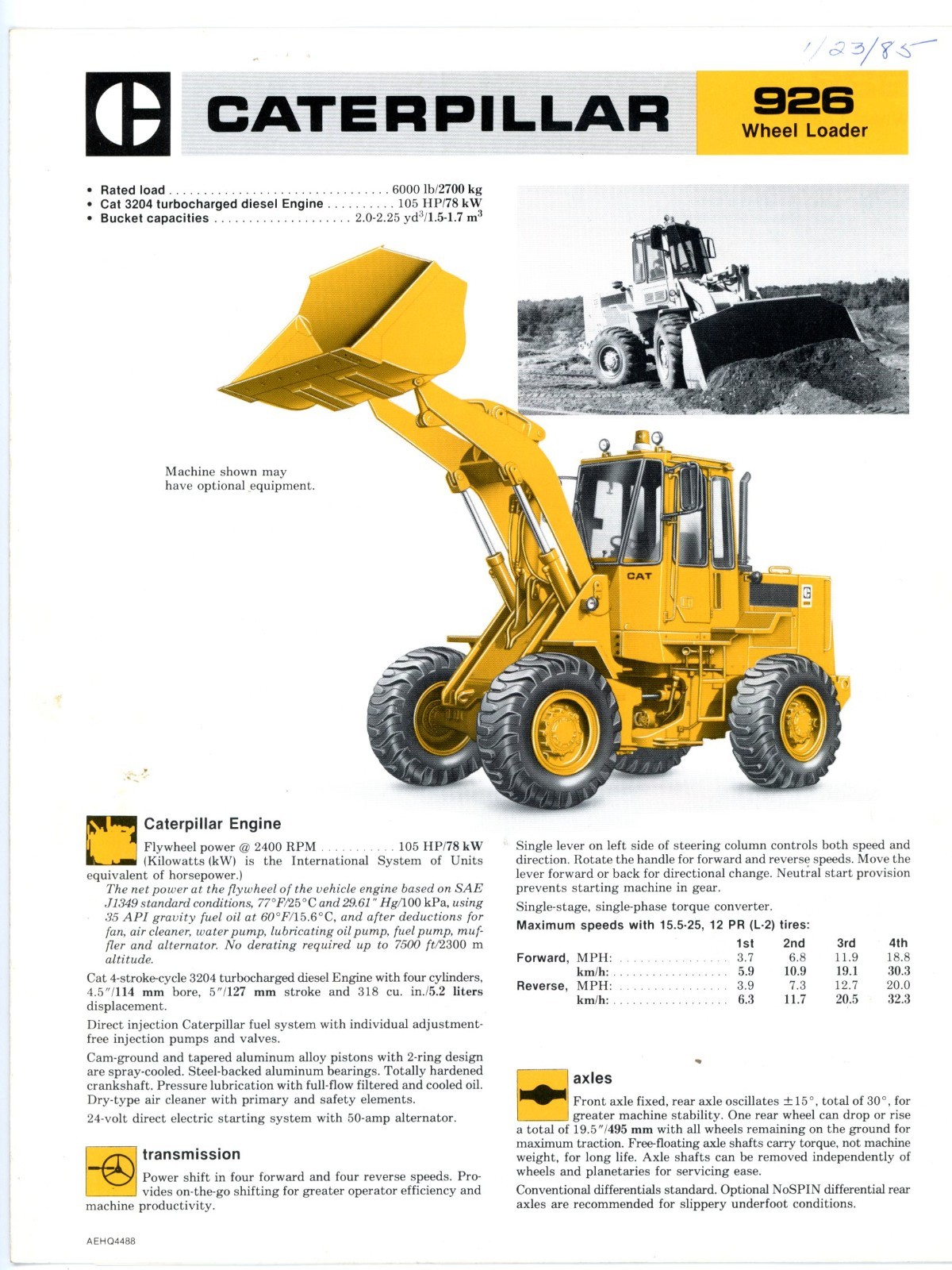 Caterpillar 926 Wheel Loader 1984 sales brochure Caterpillar Tractor Co