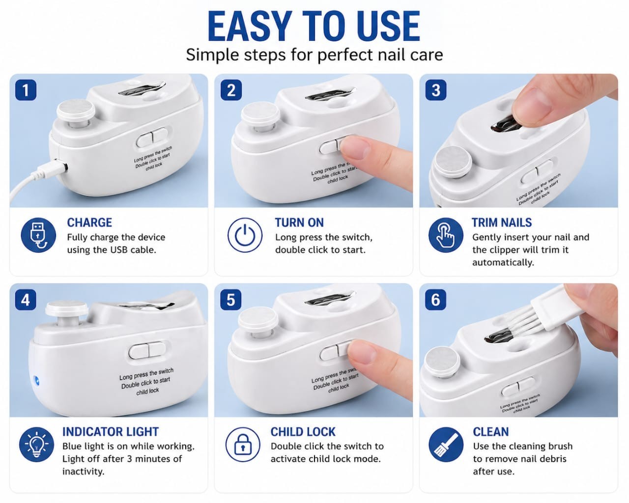 Safety Electric Nail Clipper Automatic Thick Nails Trimmer Professional Tool. US
