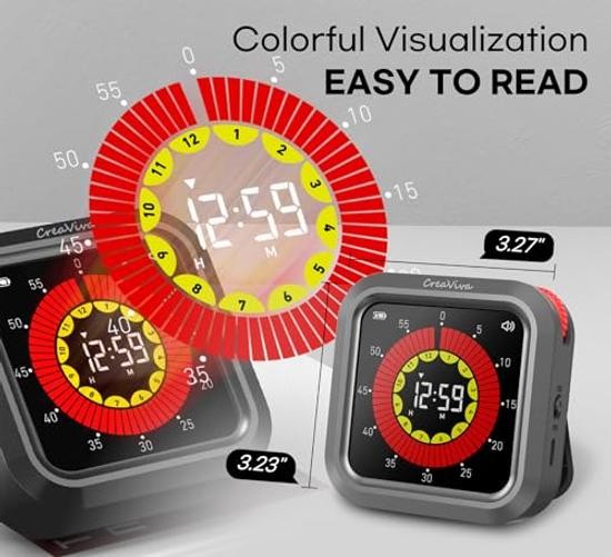 Visual Digital Timer, Large Color Display & Rechargeable, Magnetic Back &