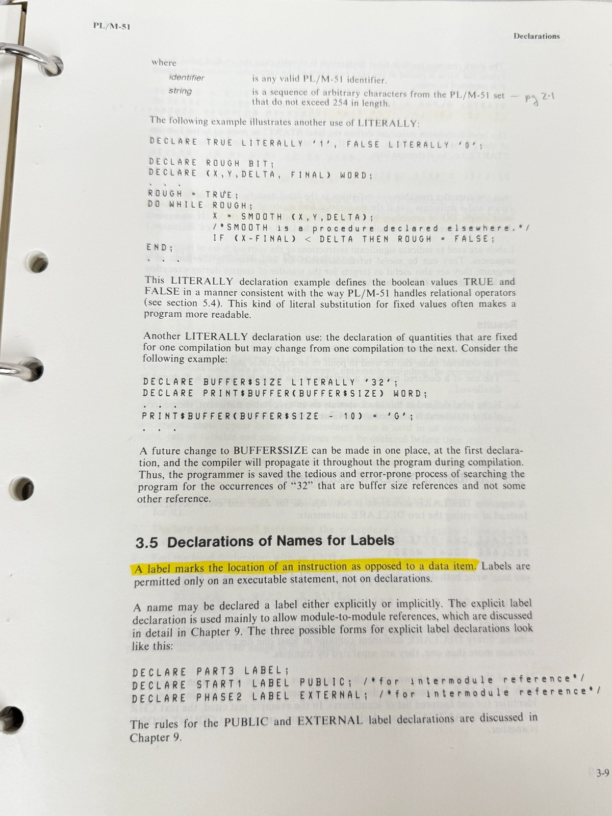 Intel 1983 PL/M-51 Users Guide w/ Binder and PL/M-51 Pocket Reference Card
