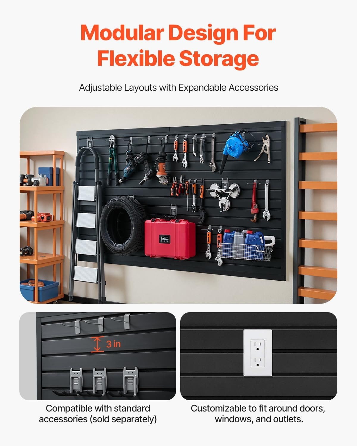 Black PVC Slat Wall Panel 8x4 Ft - Easy Install Adjustable Storage Solution