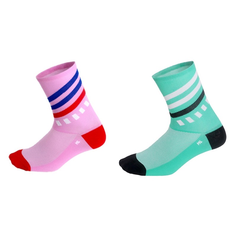 2 Pairs Cycling Socks Pro Road Bicycle Riding Bike Sports Ankle Socks Pink Green