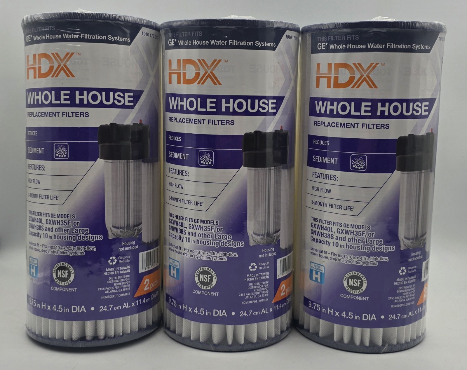 HDX Whole House Replacement Filters (9.75" x 4.5") GE GXWH40L, GXWH35F, GNWH38S