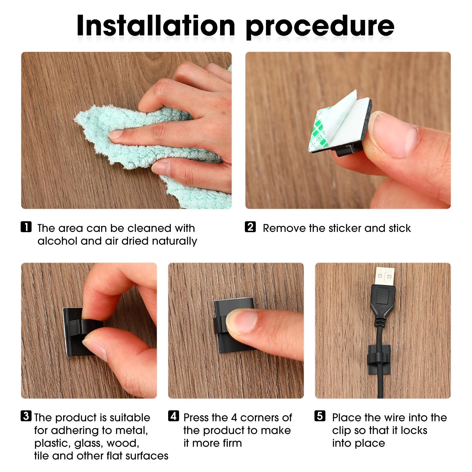 100 Pcs Adhesive Cable Wire Clips Wire Holders Cord Management for Home Office