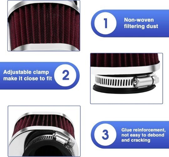 2PCS Motorcycle Air Filter Universal 55MM Replacement Engine F Size: 2PCS-55MM