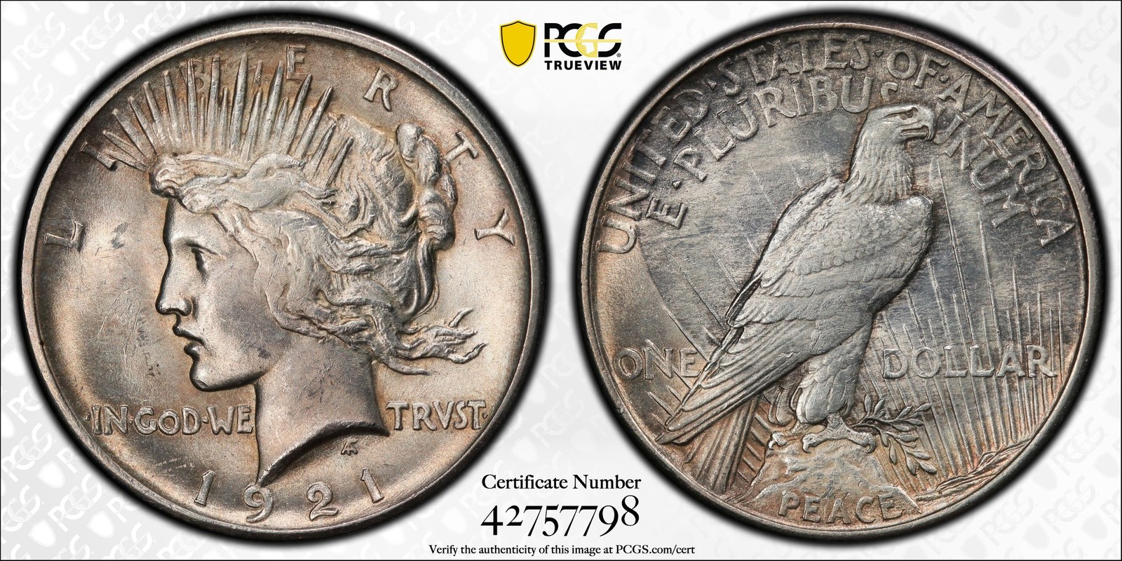 1921 Peace Silver Dollar PCGS MS-63