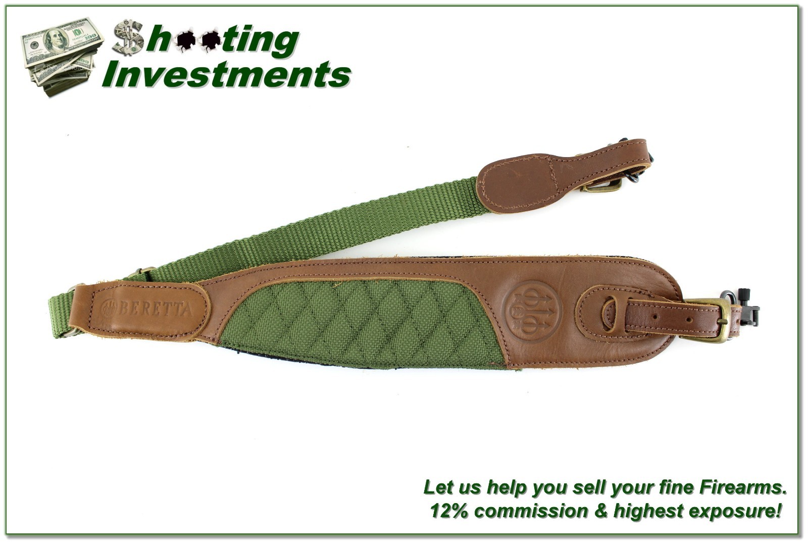 Beretta Leather Padded Rifle or Shotgun Sling w Swivels 2.75"