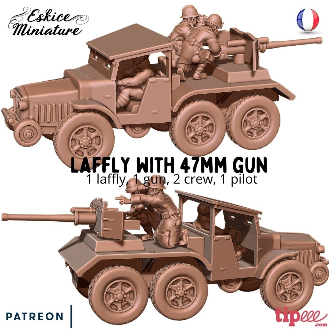 Eskice Miniature WW2 French Laffly w/ 47mm Gun Early War Bolt Action 15 20 28mm+
