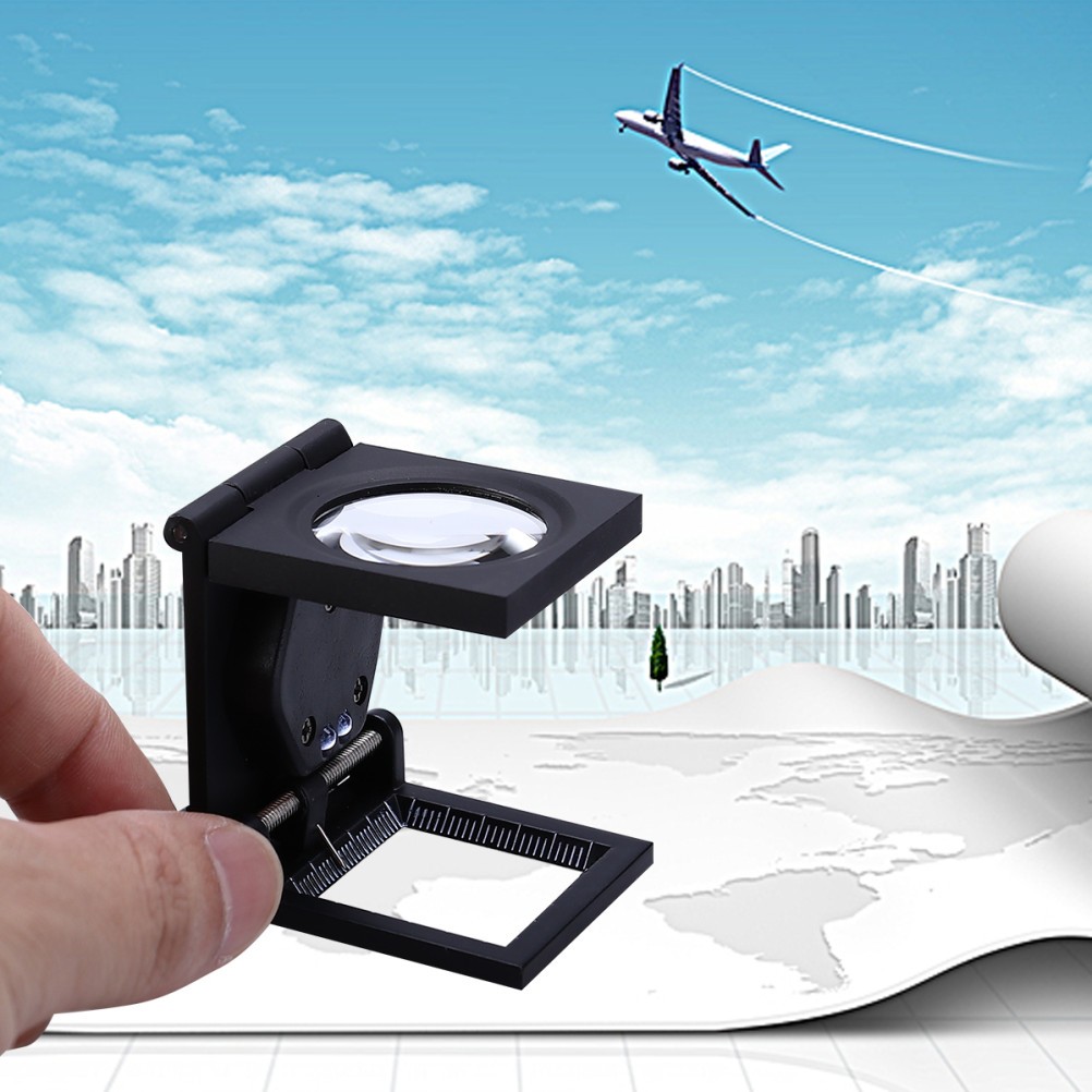 Portable Three Folding Desktop 8X Magnifier Glass Stand with Led Lights Scale