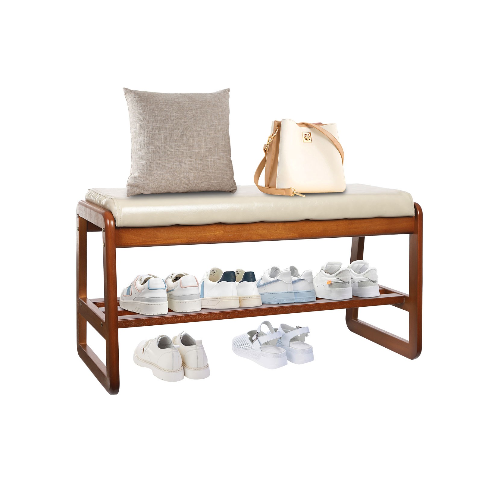 Shoe Bench for Entryway, Shoes Rack Bench with Cushion Rubberwood 80*36*42cm