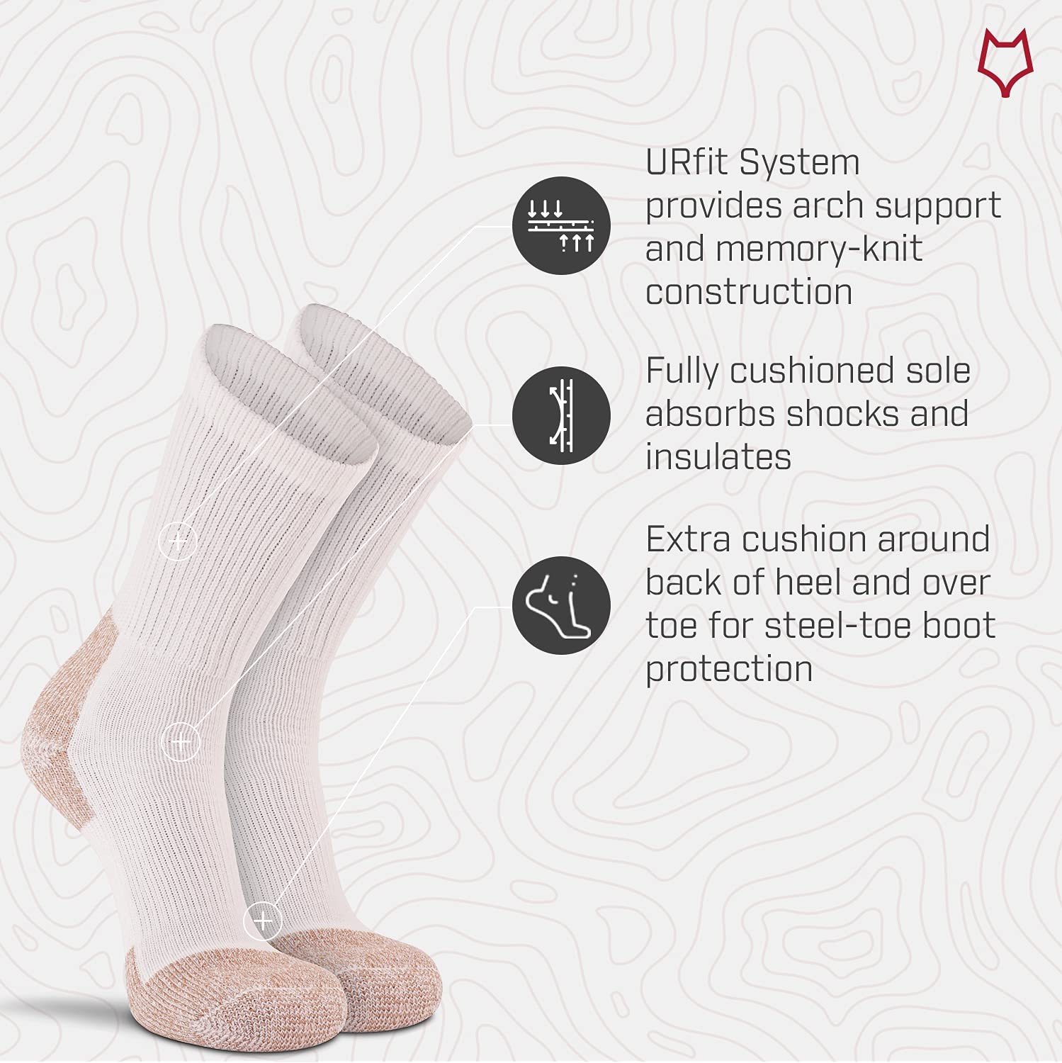 FOX RIVER Steel-Toe Work Socks | 2 Pack | Heavyweight | Arch Large, White