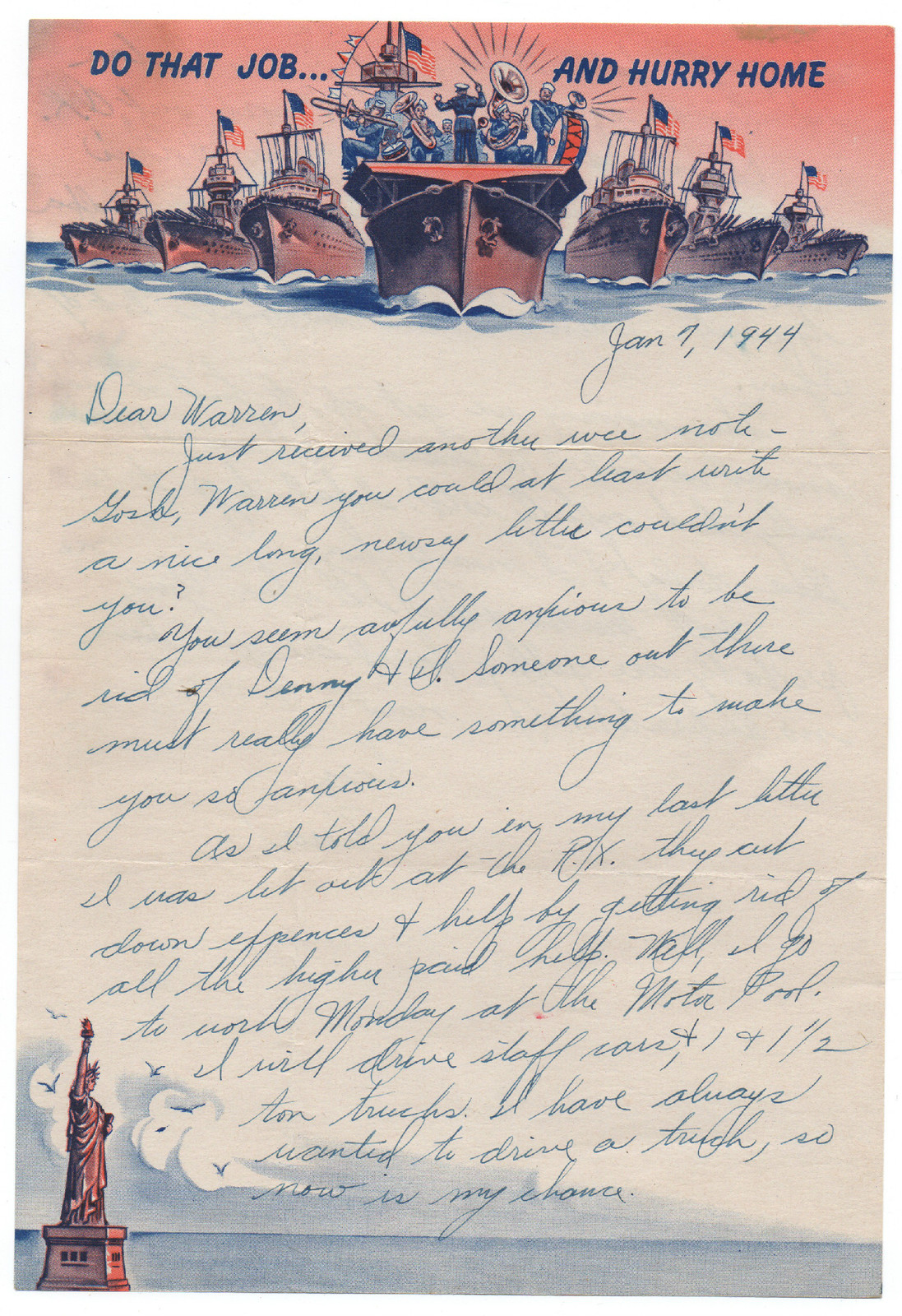 WWII Letter on US Patriotic Stationary showing Fleet of US Ships