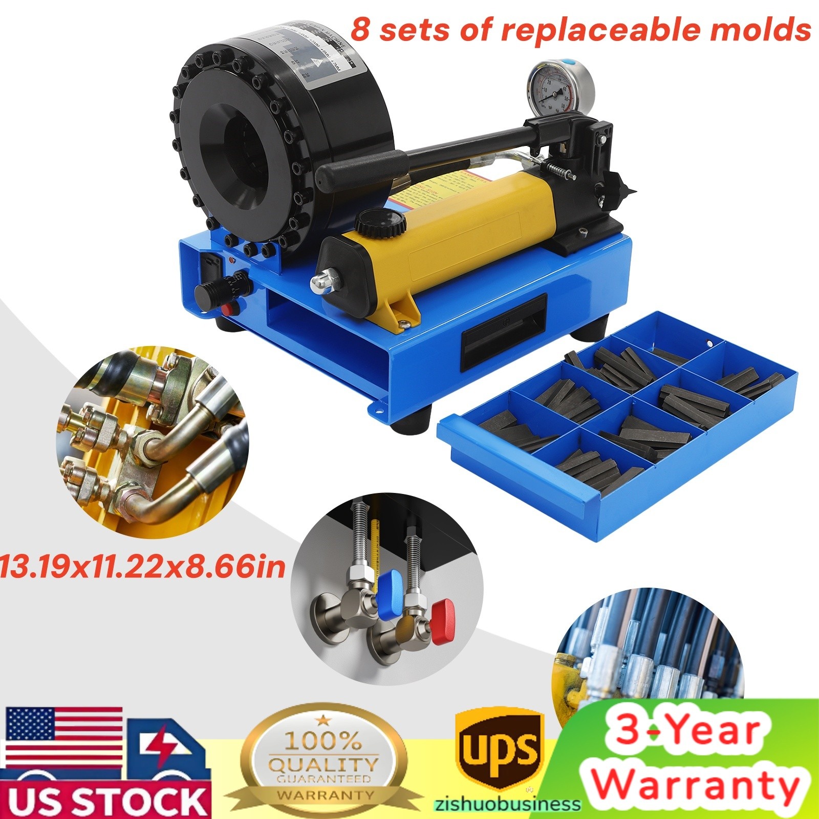 Professional ﻿Hand Hydraulic Hose Crimper Machine Crimp 0.24" to 0.98" Hoses