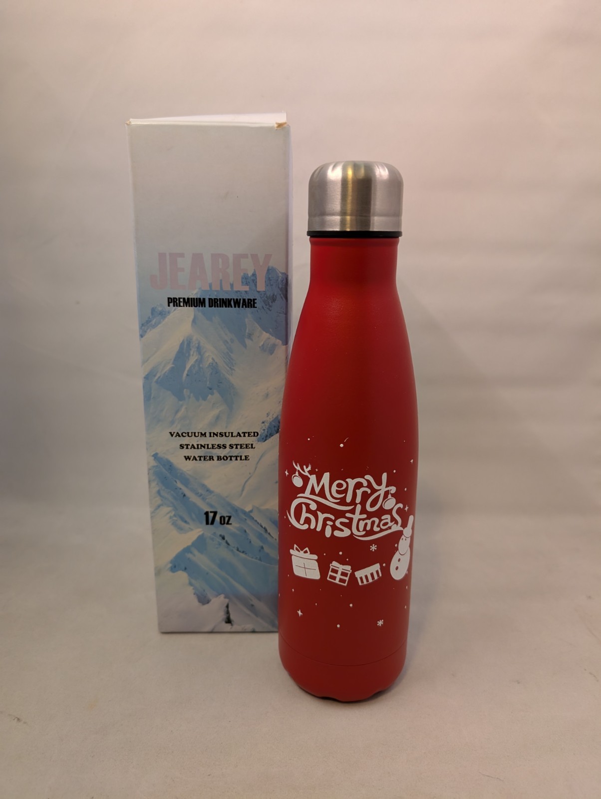 Jearey Merry Christmas 17oz Stainless Steel Insulated Water Bottle Red Holiday