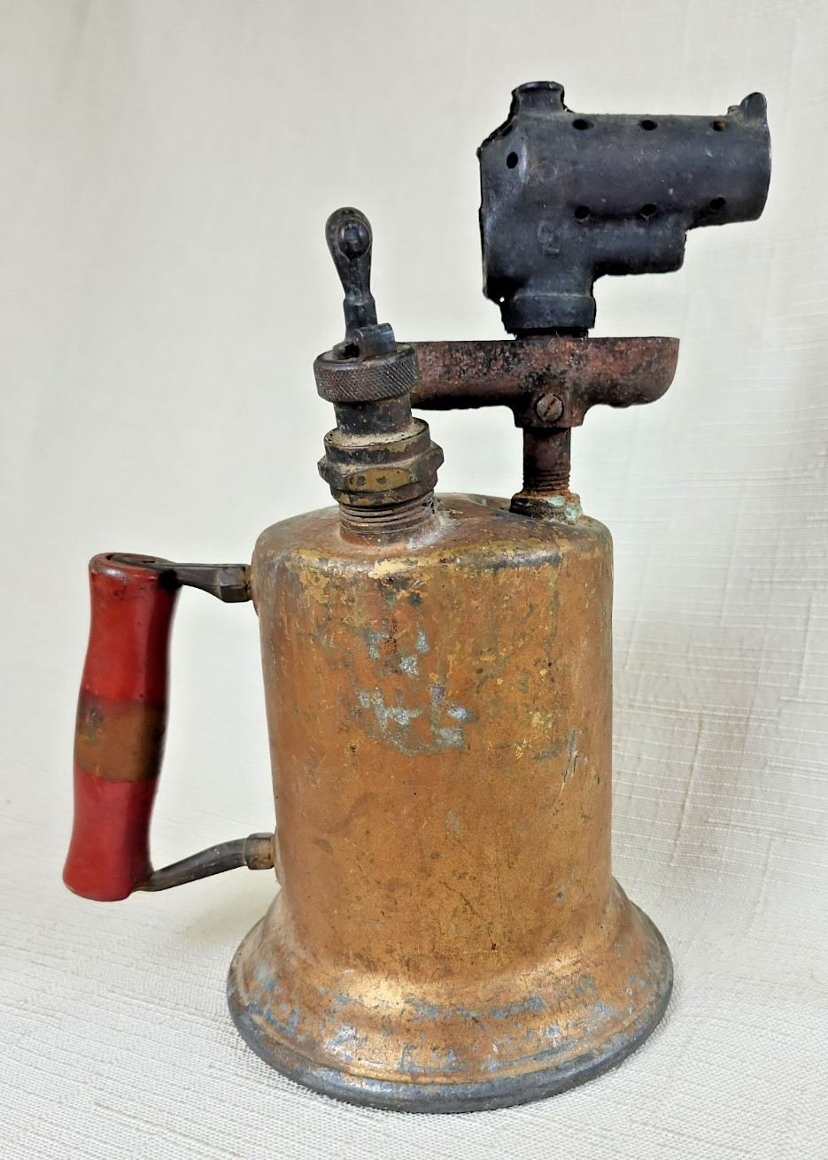 Vtg Clayton & Lambert Brass Gas Blow Torch w/Wood Handle, Missing Parts UNTESTED