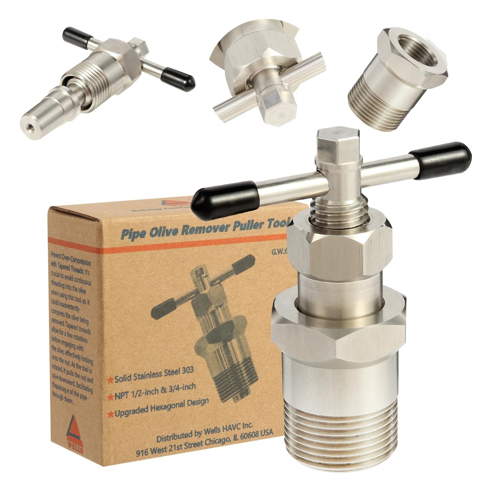 Olive Remover Puller Tool for 1/2" & 1" Plumbing - Stainless Steel Compression S
