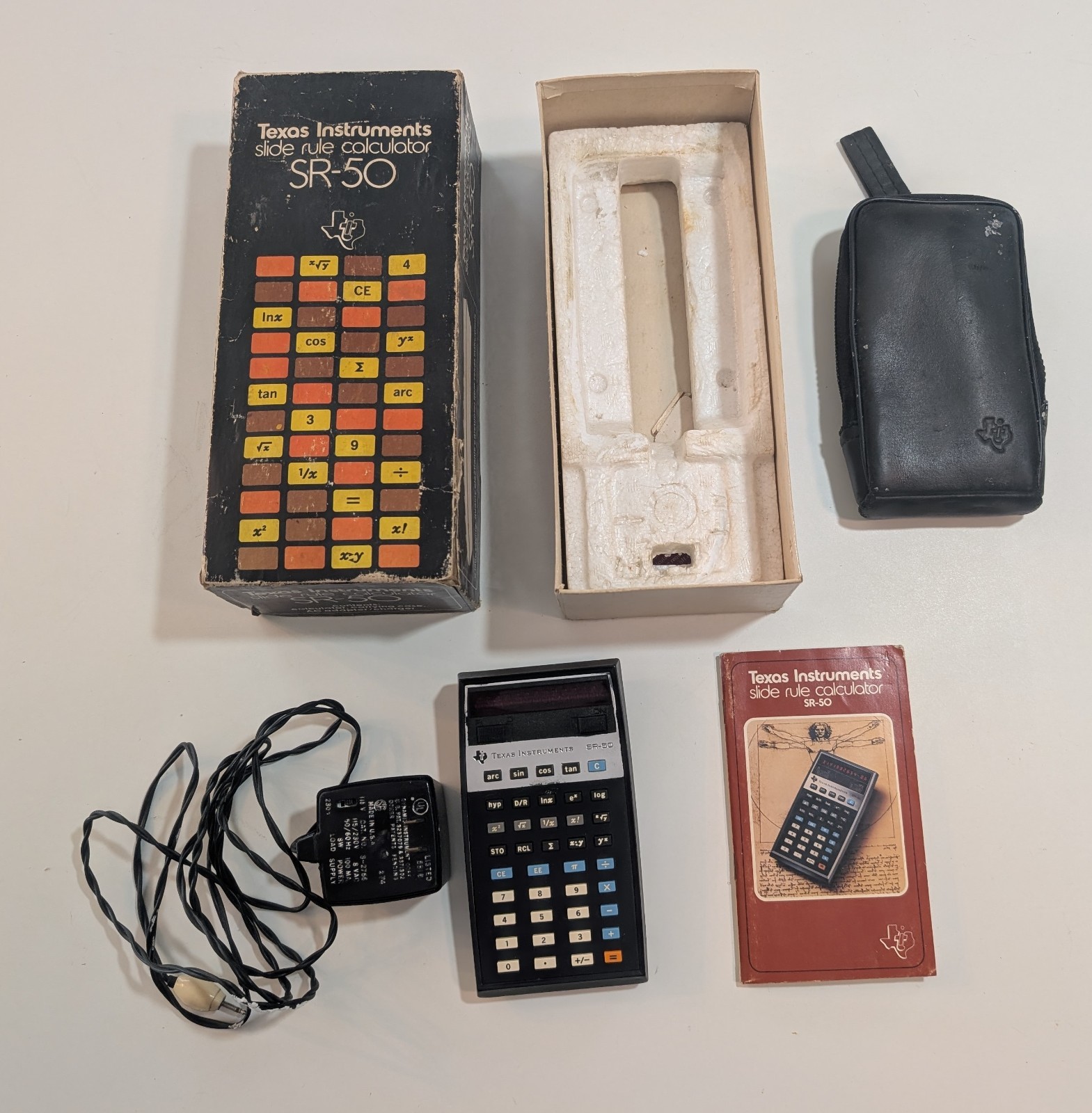 Texas Instruments SR-50 Slide Rule Calculator w/ Box, Case, Charger - SEE NOTES