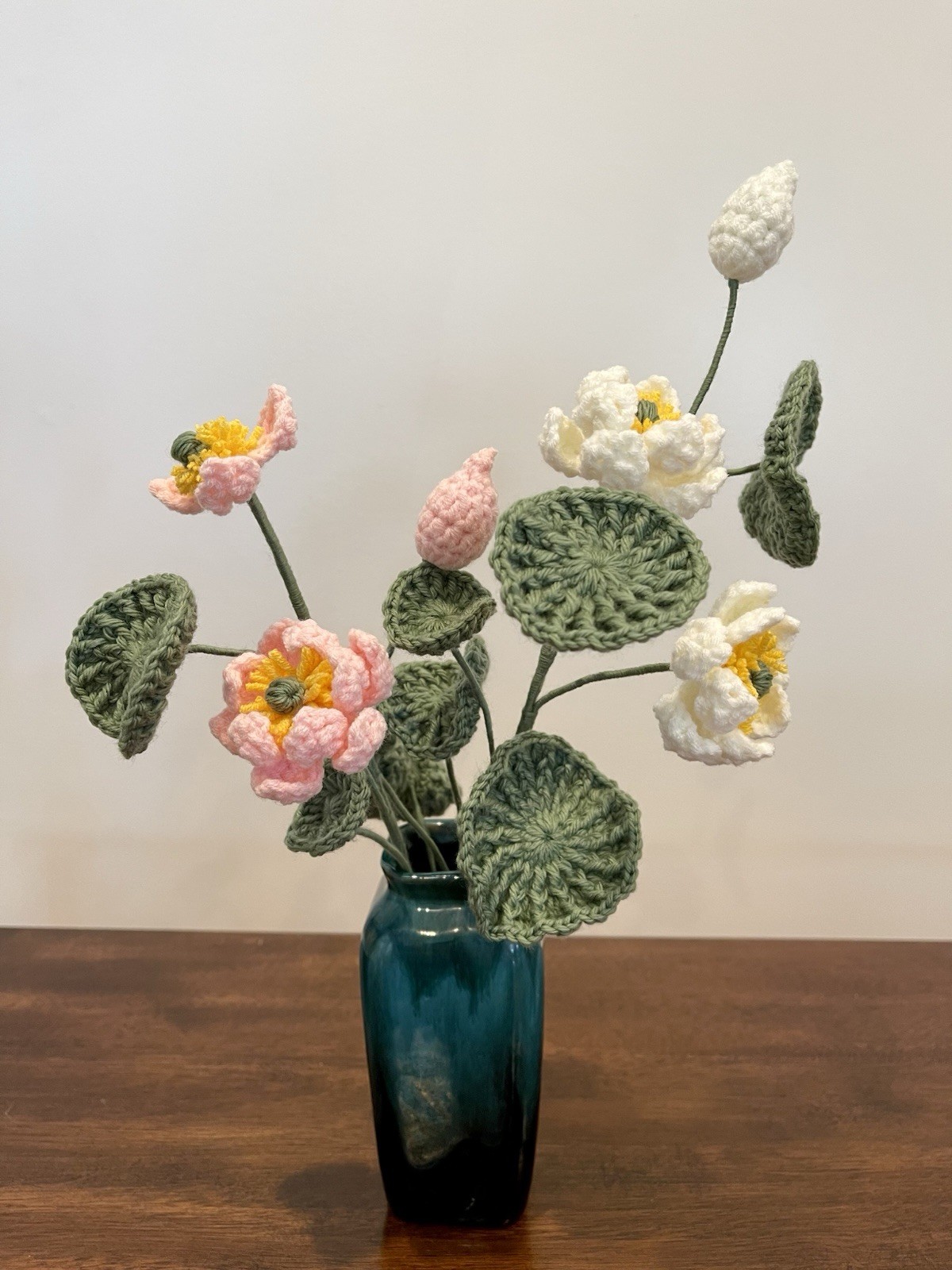 Handmade Crocheted Mini Lotus Bouquet 13"