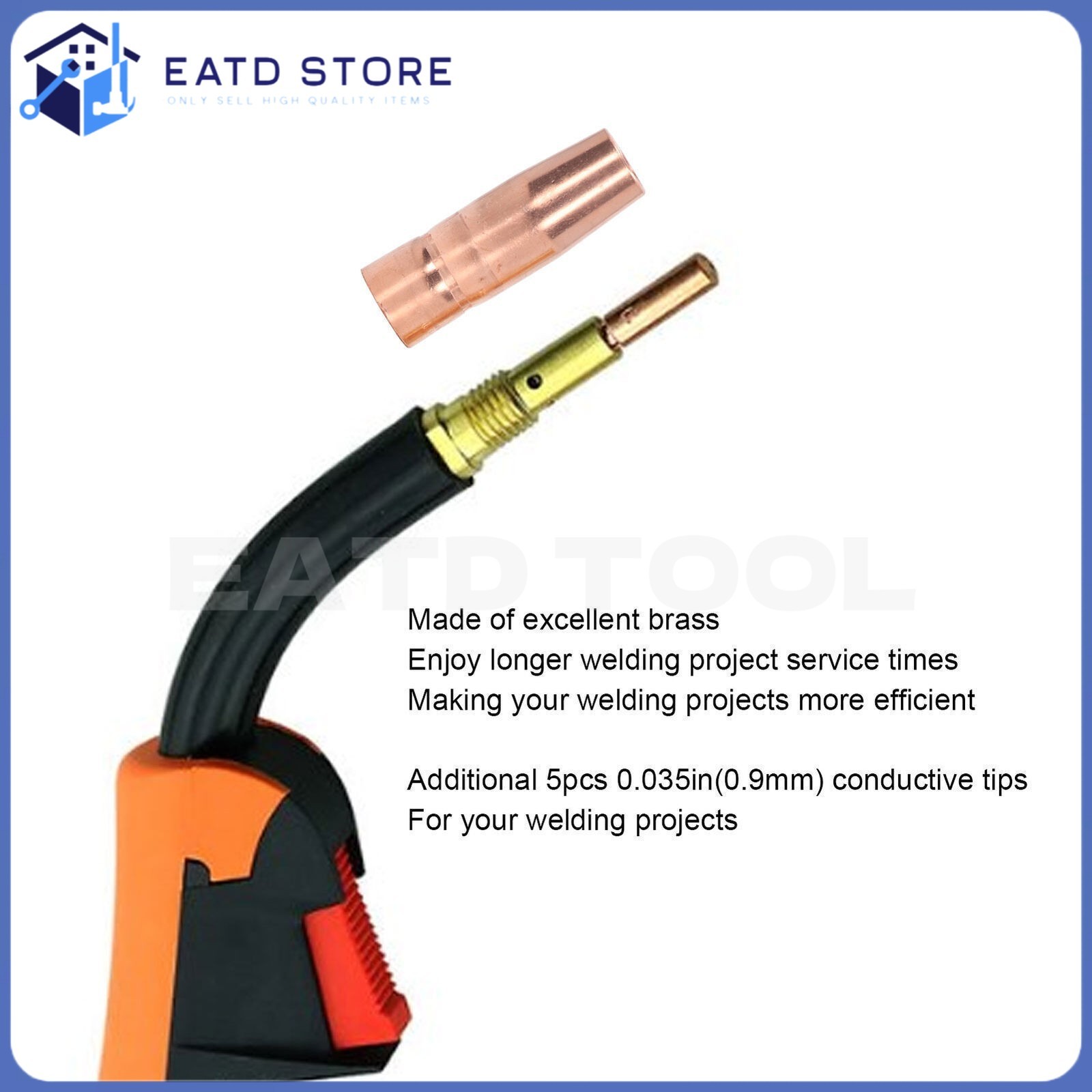 MIG Welding Gun Accessory Flux Core Gasless 0.9mm 0.035in Brass Nozzle Tips Kit