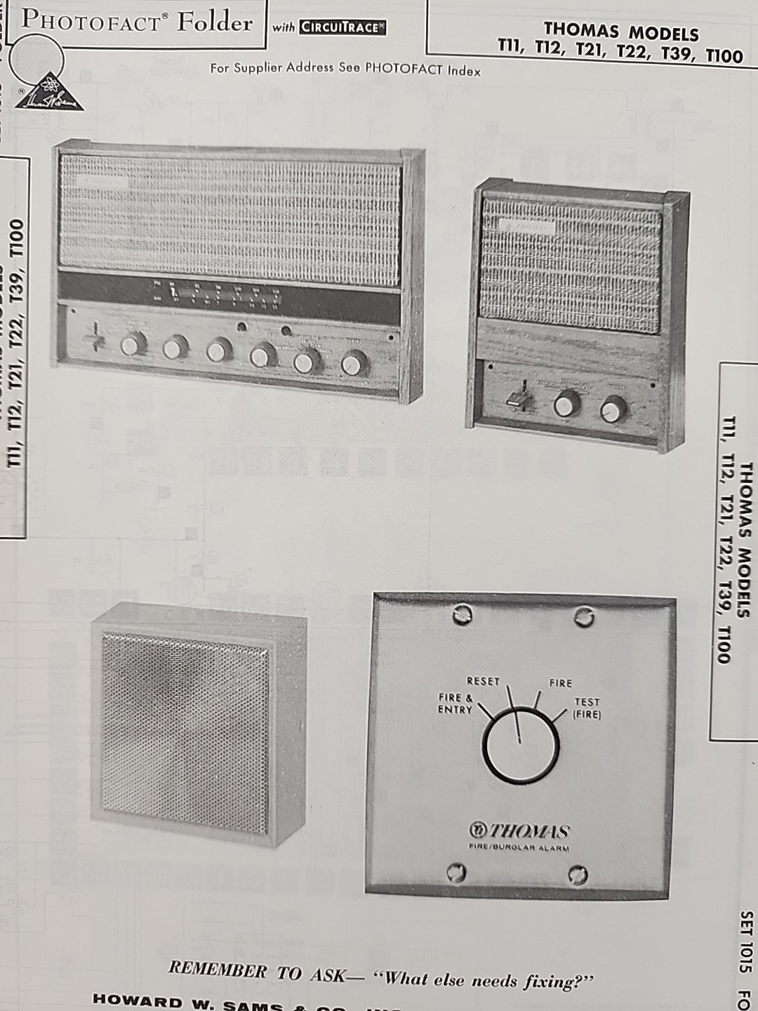 Sams Photofact Repair Service Parts Manual For Thomas Intercom Radio T11 +